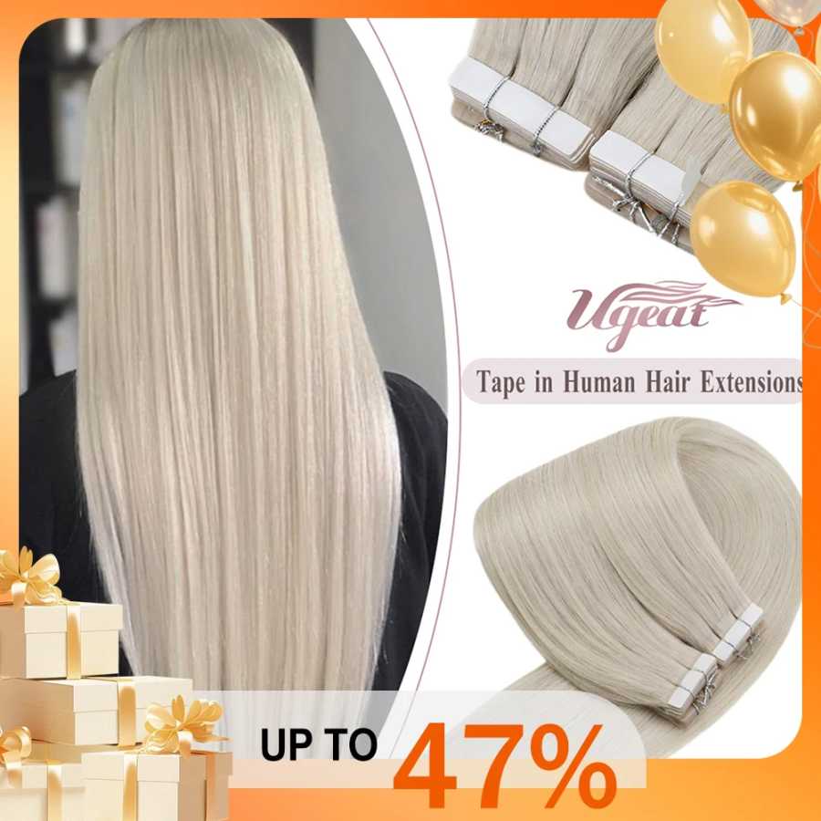 Ugeat Tape in Hair Extensions, человеческие волосы, настоящие натуральные бразильские волосы Remy, прямые бесшовные утки кожи для женщин, балаяж 20P/40P Человеческие волосы (для блондинов)