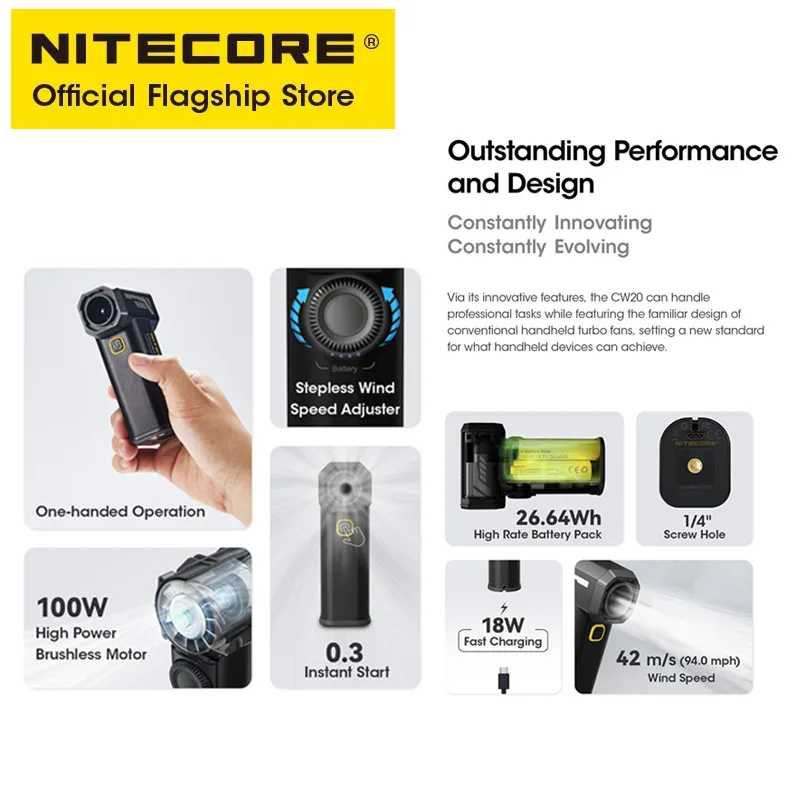 Фотография №4 товара NITECORE CW20 Универсальный карманный вентилятор для фотосъемки Электрический портативный вентилятор