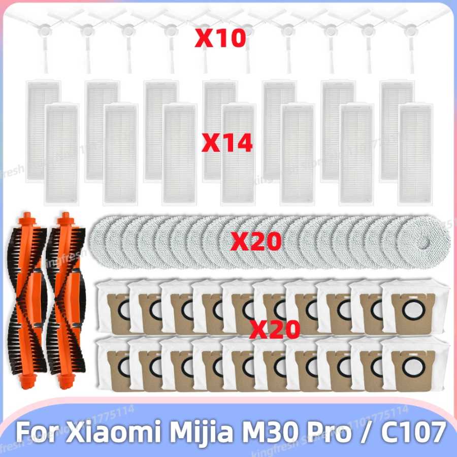 Подходит для Запчастей для Пылесоса Xiaomi Mijia M30 Pro / C107 - Основной Валик, Боковая Щетка, Крышка, Фильтр Hepa, Ткань для Швабры, Кронштейн, Пылесборник, Аксессуары Запчасти для бытовой техники