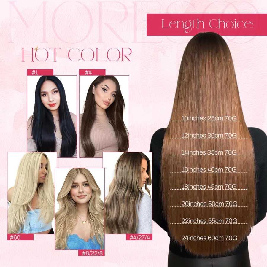 Фотография №5 товара Горячая распродажа Moresoo Clip in Hair Extensions Натуральные натуральные волосы