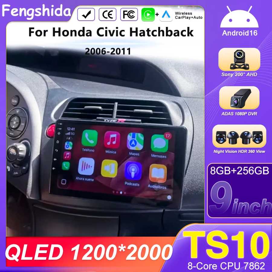 Фотография №1 товара Android 16 для Honda Civic Hatchback 2006-2011, беспроводной Carplay, автомобильный