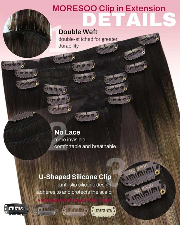 Фотография №1 товара Горячая распродажа Moresoo Clip in Hair Extensions Натуральные натуральные волосы