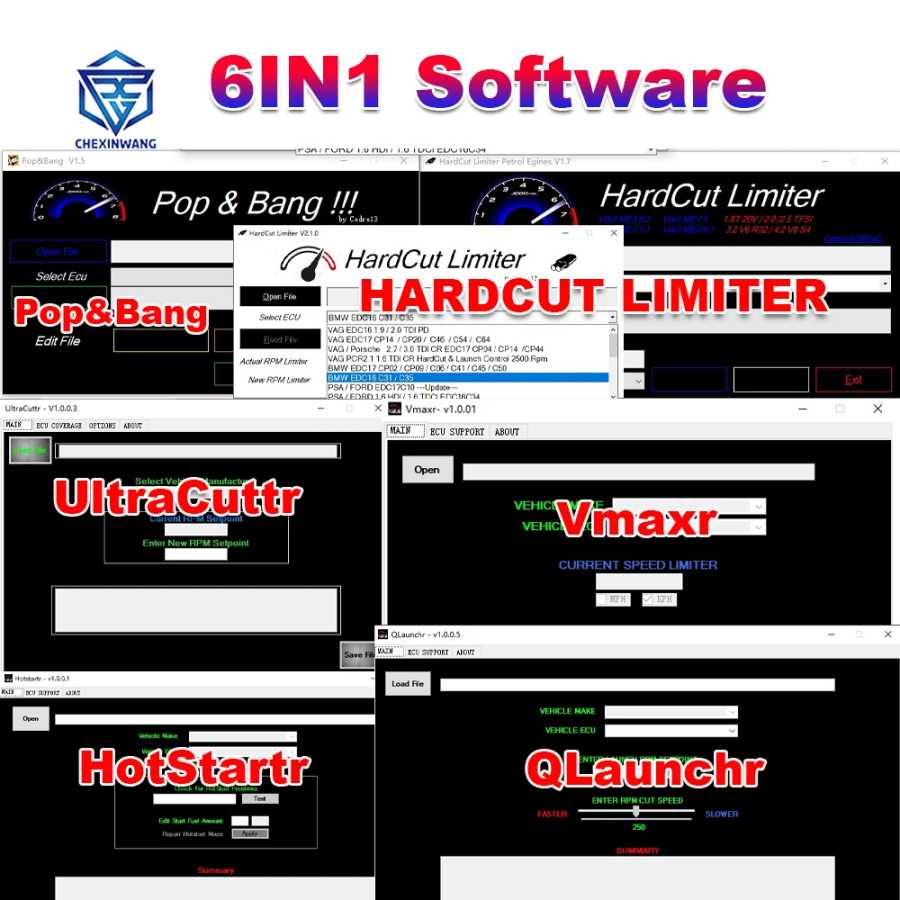 ECU программное обеспечение 6 в 1 посылка HardCut Limiter Diesel + бензиновый двигатель UltraCuttr + Pop & Bang + HARDCUT VMAX + HotStartr + qпрачечное Инструмент для ремонта автомобилей