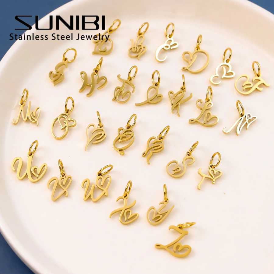 SUNIBI Heart Art Начальный алфавит Кулон DIY Имя Индивидуальный подарок на день рождения Нержавеющая сталь Женские модные украшения A-Z Оптовая продажа Ювелирные изделия ручной работы
