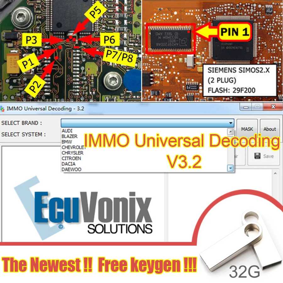 EcuVonix IMMO Универсальное декодирование v3.2 Удаление кода IMMO ECU + Keygen Для неограниченного количества установки автомобильного диагностического программного обеспечения, 32 ГБ USB Инструмент для ремонта автомобилей
