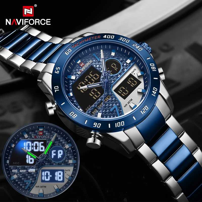 Фотография №1 товара NAVIFORCE цифровые часы для мужчин, роскошные спортивные кварцевые наручные часы