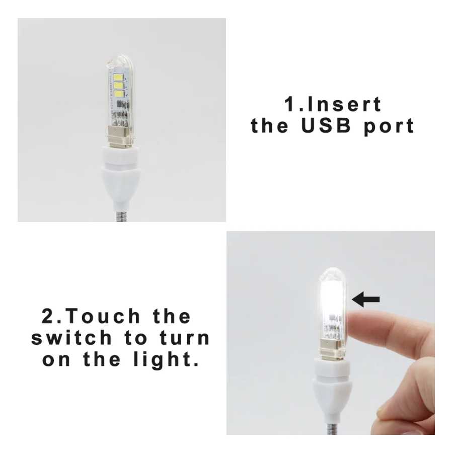 Фотография №4 товара DC5V Сенсорный переключатель USB Мини-светодиодная книжная лампа 3 светодиода 1,5