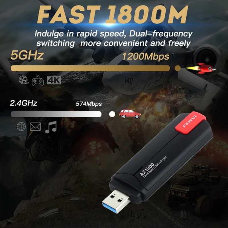 Фотография №4 товара Fenvi Wi-Fi 6 USB адаптер двухдиапазонный AX1800 2,4G/5 ГГц беспроводной