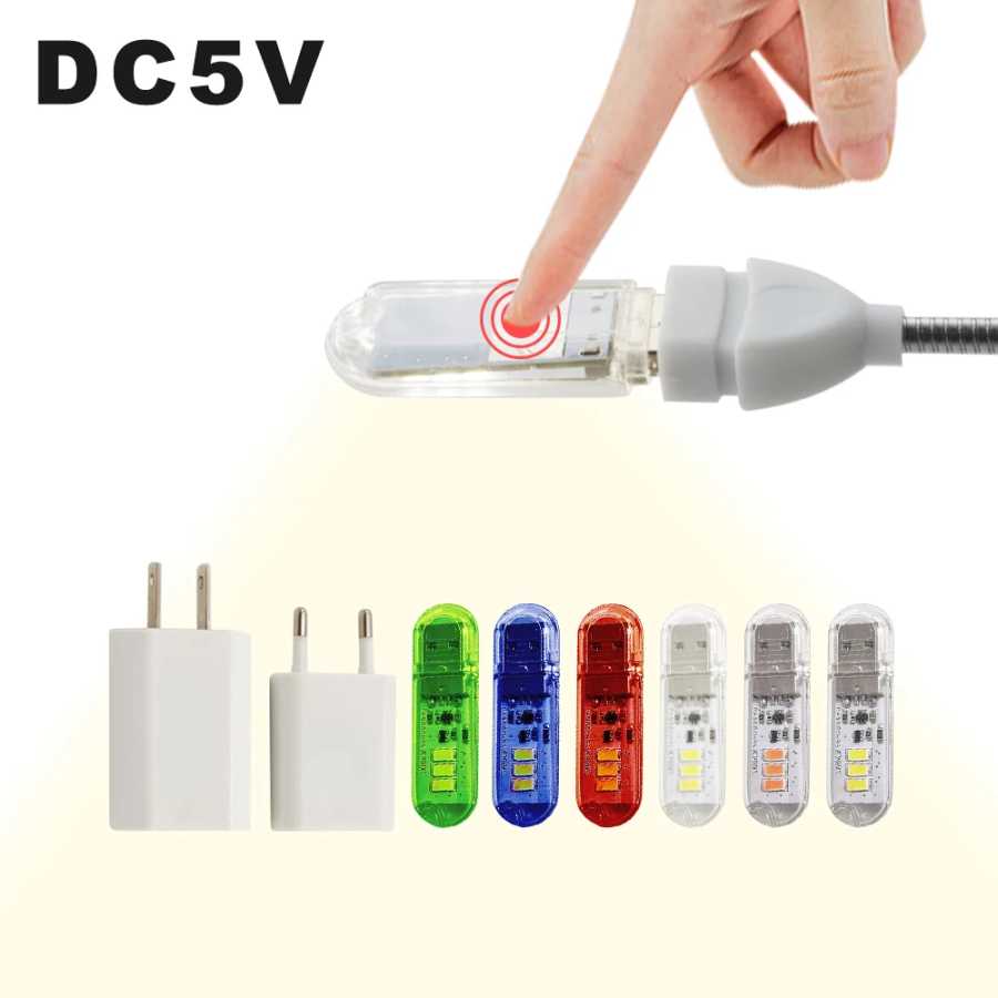 DC5V Сенсорный переключатель USB Мини-светодиодная книжная лампа 3 светодиода 1,5 Вт Портативная светодиодная лампа для чтения USB Светодиодный ночник Лампа для кемпинга для Power Bank Внутреннее освещение