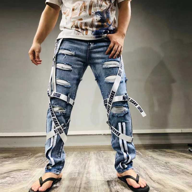 Фотография №2 товара Мужские джинсы-скинни 2026 Vibe Style с нашивками, рваные, в стиле