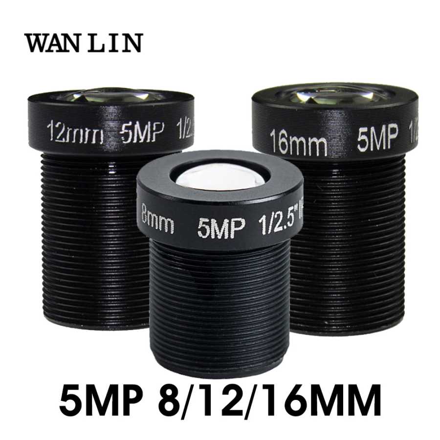 M12 5MP 8MM 12MM 16MM Объектив для видеонаблюдения 5,0 мегапикселя для IP-камеры HD безопасности F2.0 1/2,5" Видеонаблюдение