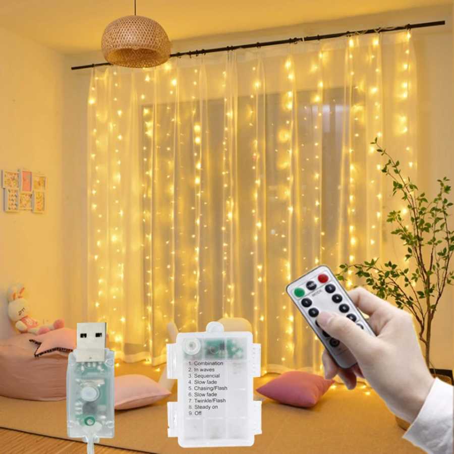 3 м x 1 м/2 м/3 м светодиодные гирлянды на батарейках USB гирлянды для новогодней свадьбы, вечеринки, рождественского украшения для дома, занавески Праздничное освещение
