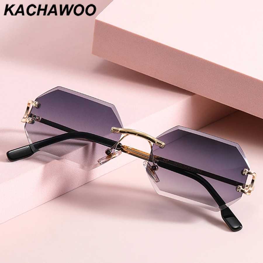 Солнцезащитные очки Kachawoo Octagonal, без оправы, металлические, мужские, модные, женские, прямоугольные, без оправы, синие, коричневые, розовые, в европейском стиле Очки и аксессуары