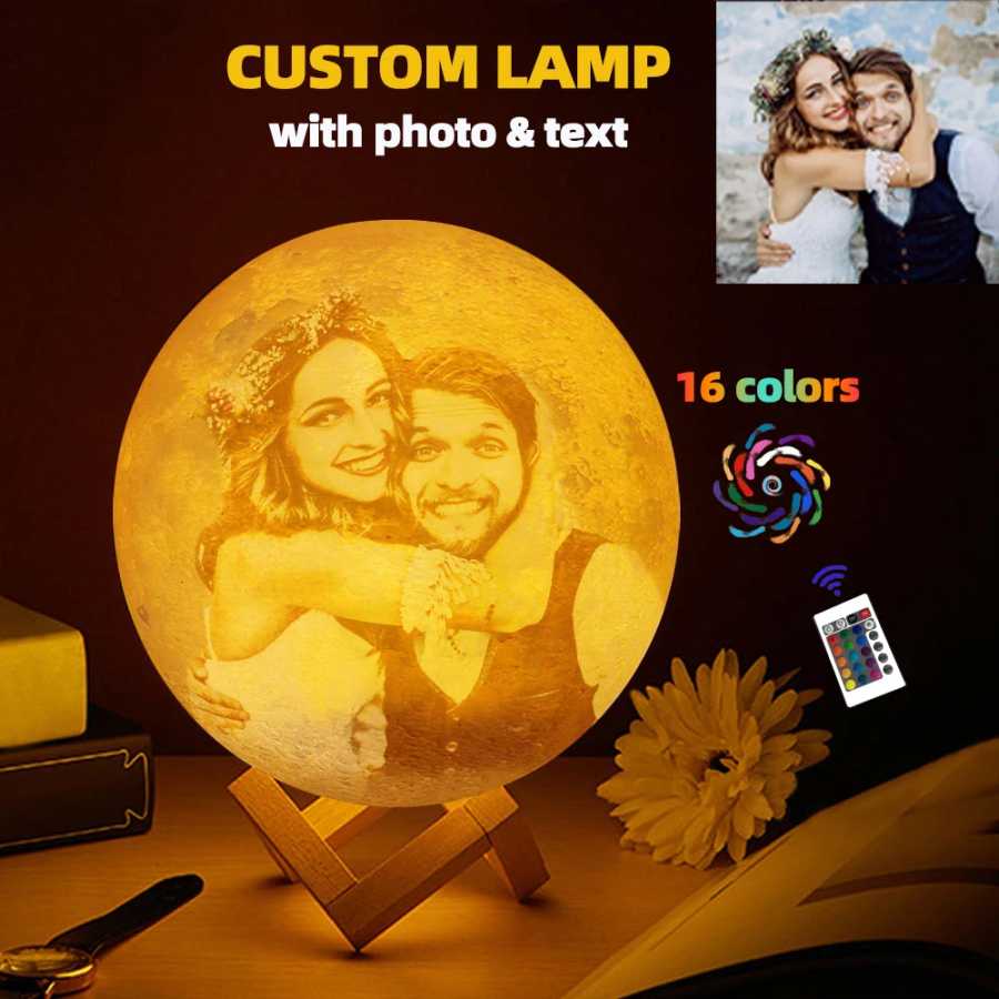 3D печать лунная лампа персонализированный фото текст индивидуальный USB ночник день рождения День матери Валентина Рождество лунный подарок Ночники