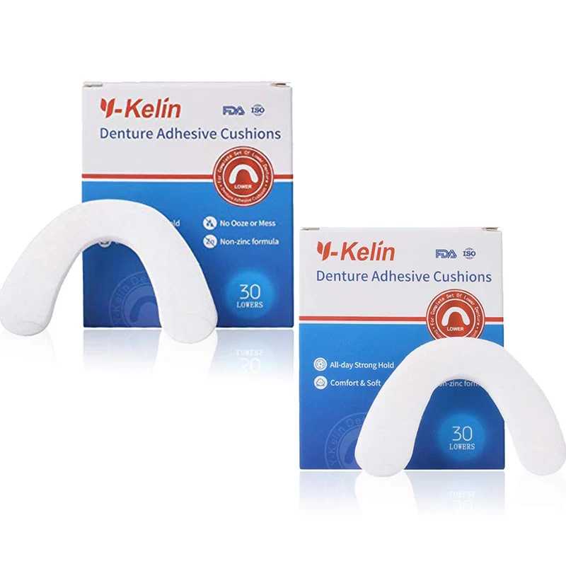 Y-Kelin Клейкая подушка для нижних протезов, 60 подушечек (упаковка из 2 шт.) Гигиена полости рта