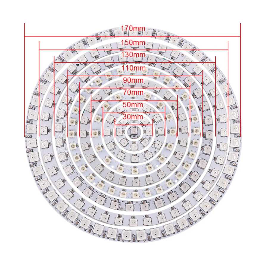 Светодиодный кольцевой светильник WS2812B RGB, 5 В, 30 см, 50 мм, 60 мм, 70 мм, 90 мм, 110 мм, 150 мм, 170 мм, светодиодный светильник с ангельскими глазками Специальное освещение