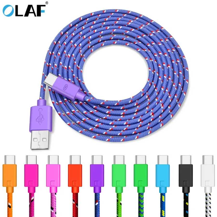 OLAF нейлоновый плетеный кабель USB типа C 1 м 2 м 3 м кабель для синхронизации данных быстрая зарядка USB C для Samsung S9 S10 Xiaomi mi9 mi8 Huawei Type-c Аксессуары для мобильных телефонов