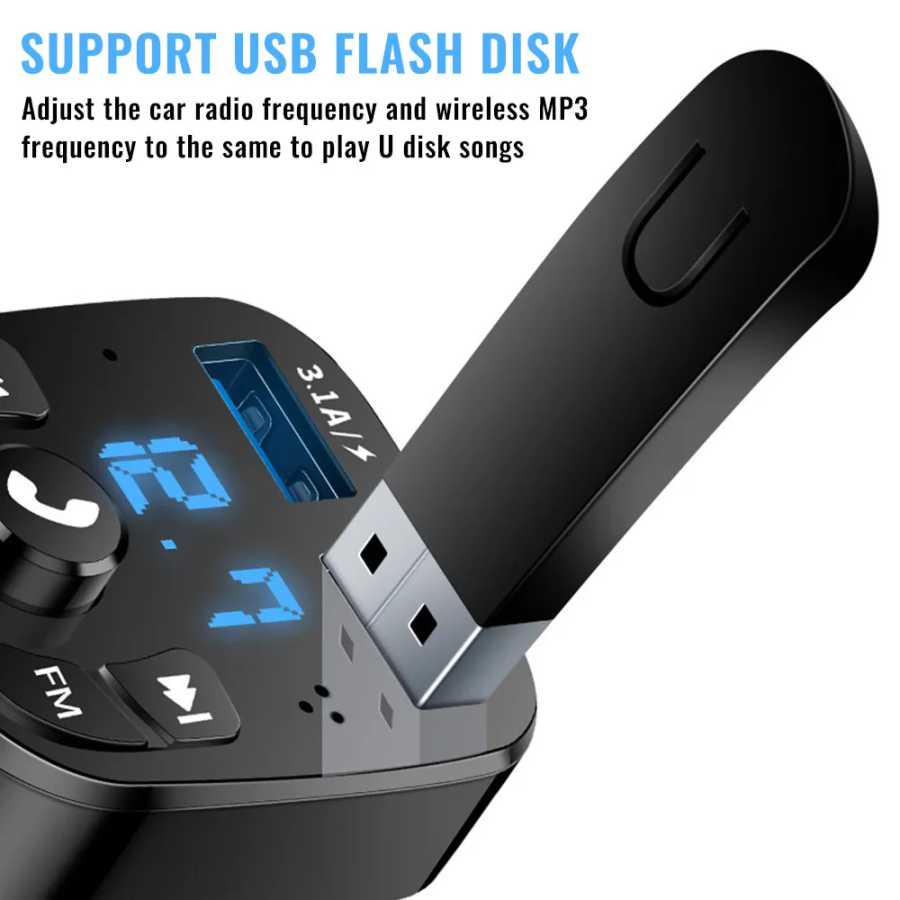 Фотография №3 товара Автомобильный FM-передатчик Bluetooth 5,0 Aux Handsfree Беспроводной автомобильный комплект с