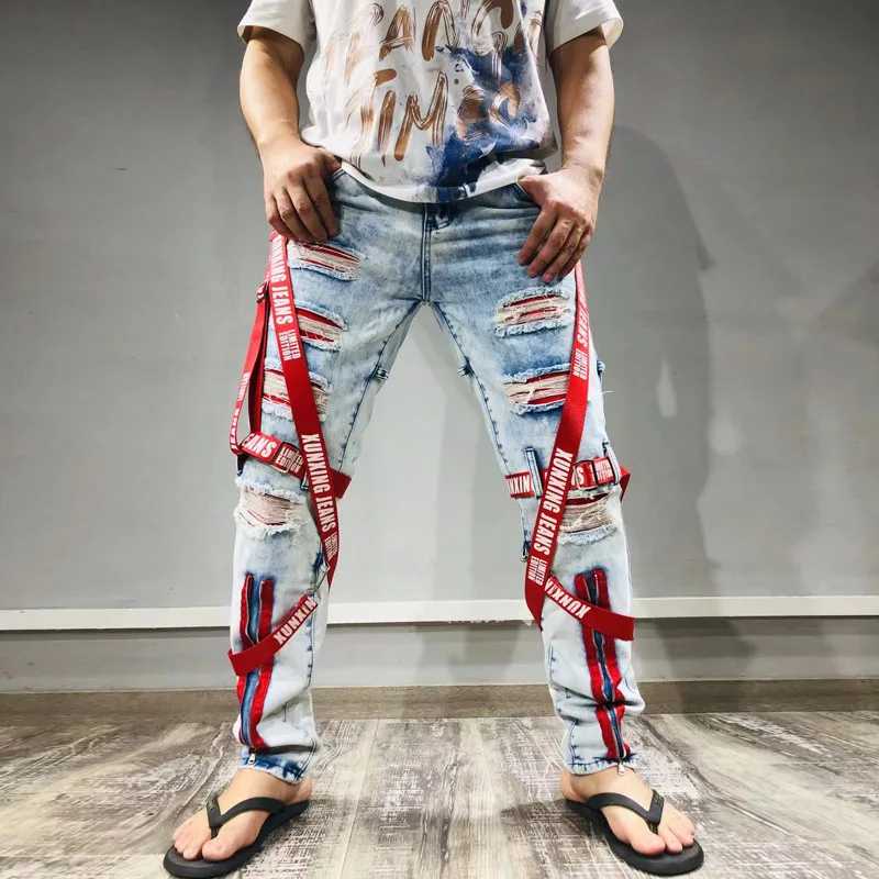 Мужские джинсы-скинни 2026 Vibe Style с нашивками, рваные, в стиле панк, с молниями, винтажные, в стиле хип-хоп, джинсовые брюки-карандаш, Pantalon Homme Деним (новый)