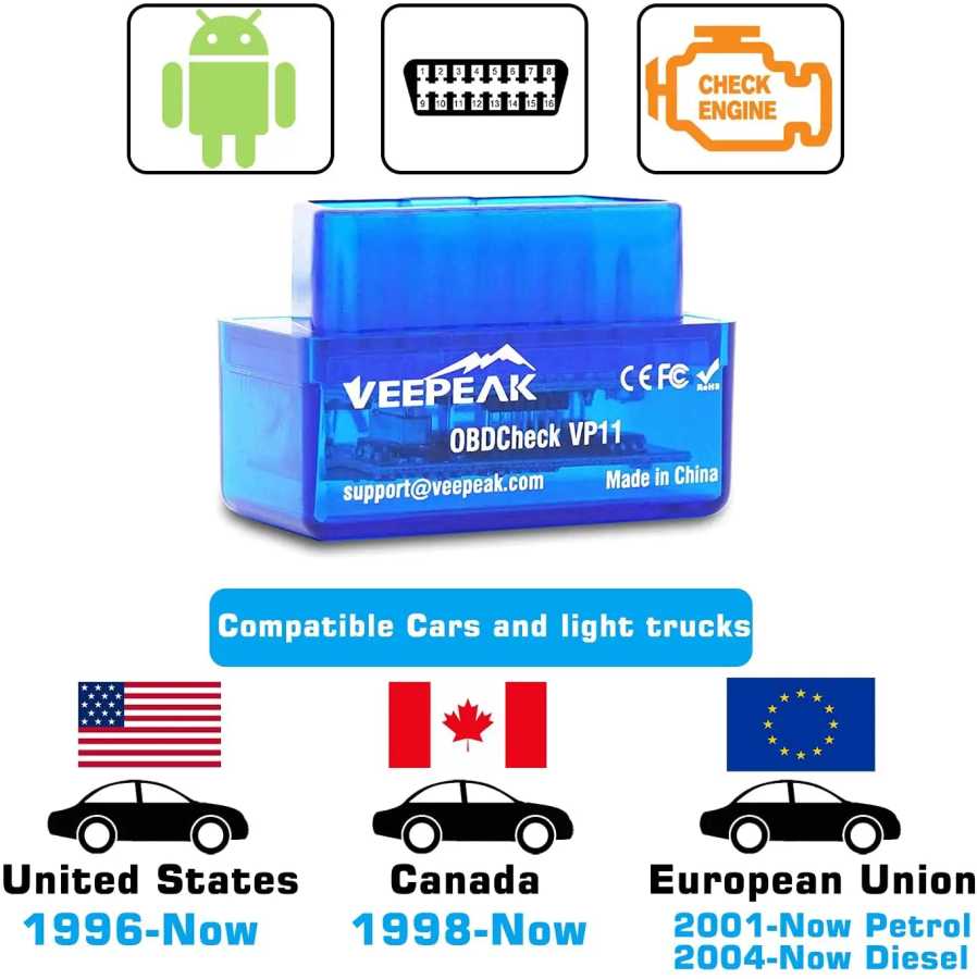 Фотография №5 товара Мини-сканер Veepeak Bluetooth OBD2 для Android, диагностический инструмент OBD II