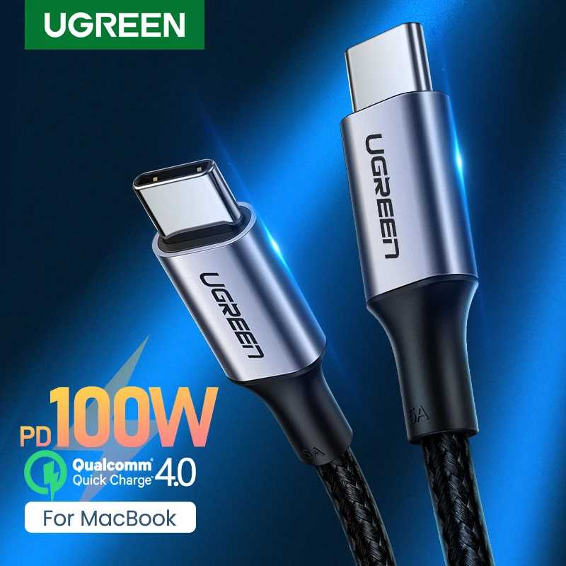 UGREEN USB C к USB C кабель PD100W USB Type C зарядный кабель для MacBook Pro iPad Pro 2020 Samsung S20 S10 быстрое зарядное устройство USB Компьютерная периферия