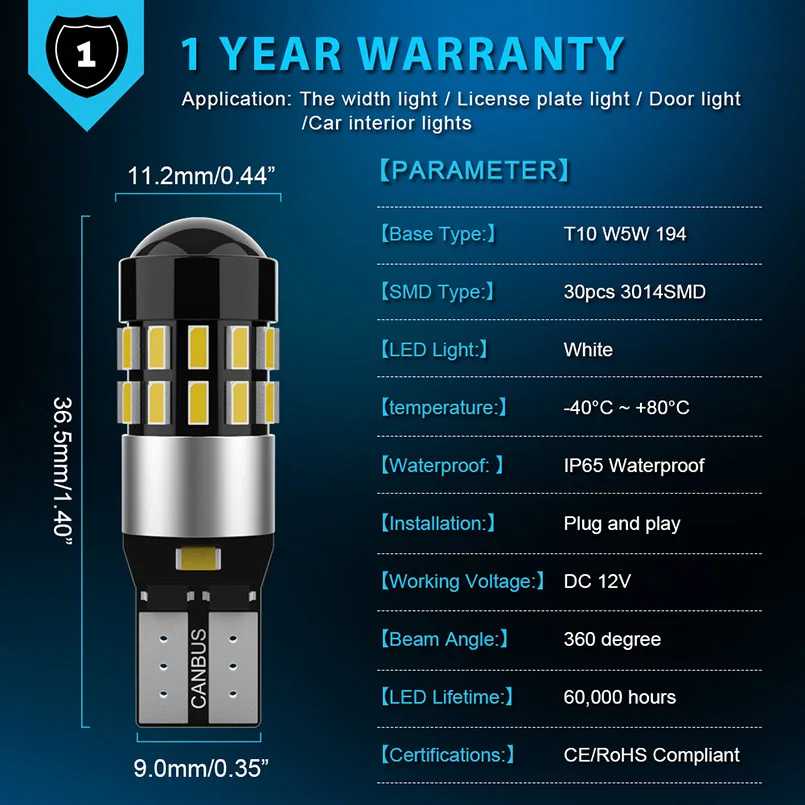 Фотография №4 товара Katur 2 шт. T10 194 2825 168 W5W Led помощи