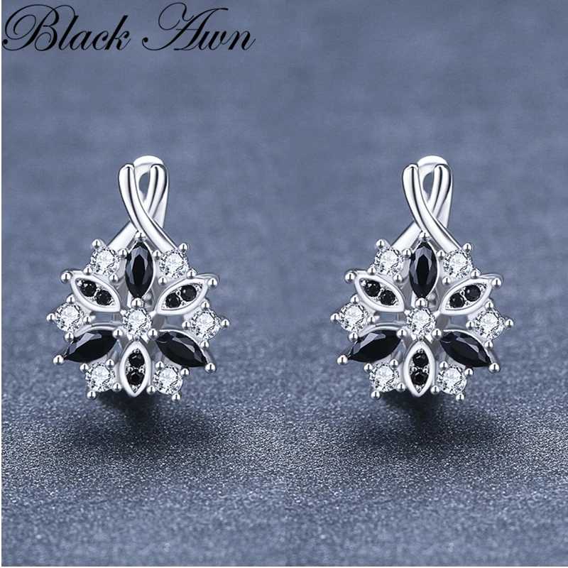 Фотография №2 товара Серьги-кольца Black Awn 2026, новые, серебристые, круглые, модные, с шпинелем,