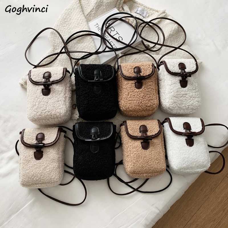 Сумка для телефона из овечьей шерсти, женские сумки из искусственного меха, нежные, милые, милые, через плечо, для подростков, женские, портативные, с роговой пуговицей, плюшевые, квадратные, уютные Зимние сумки
