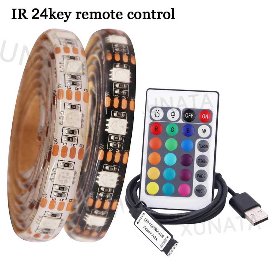5 В USB светодиодная лента RGB Light 5050 24 клавиши/44 клавиши Комплект дистанционного управления USB Power Водонепроницаемая гибкая светодиодная лента Клейкая лента Подсветка телевизора Светодиодная подсветка