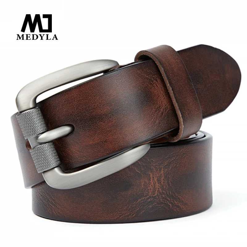MEDYLA модный мужской ремень высокого качества из натуральной кожи прочный матовый стальной пряжкой мужской ремень подходит для джинсов повседневные брюки Ремни
