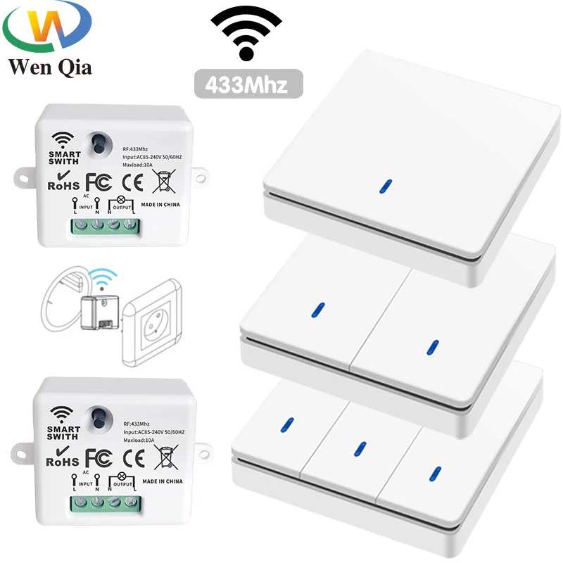 Беспроводной умный переключатель света 433 МГц RF 86 Настенный переключатель с дистанционным управлением Мини-релейный приемник 220 В Домашняя светодиодная лампа Вентилятор Системы умного дома