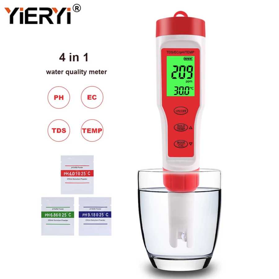 Новый цифровой измеритель качества воды Yieryi (TDS/PH/EC/температура) для бассейнов, питьевой воды, аквариумов Инструменты для измерения и анализа