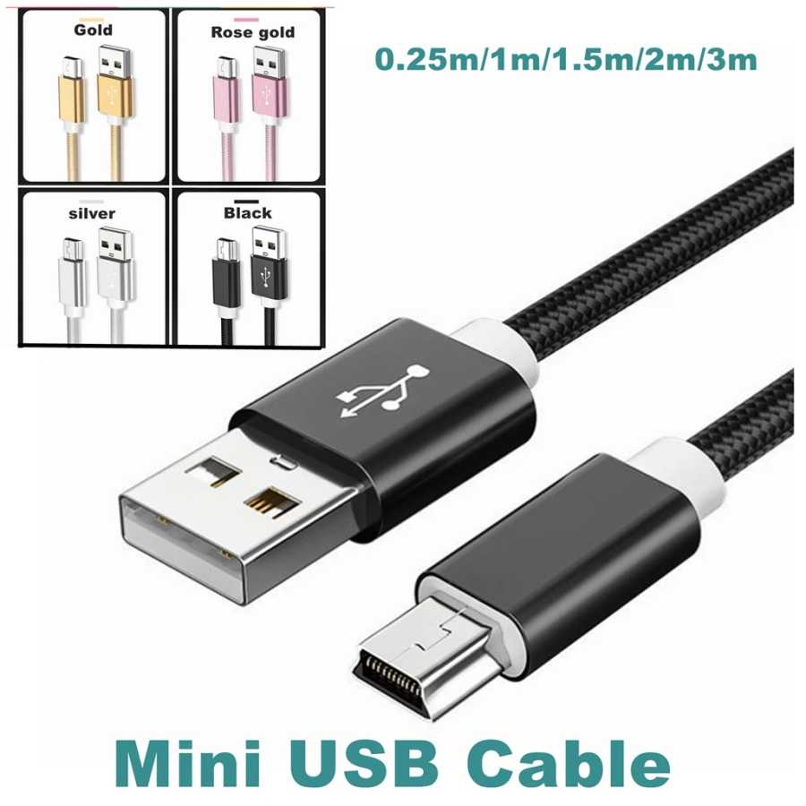 3M 1M 0.25M Mini USB 5-контактный кабель Mini USB-USB для быстрой зарядки данных Короткий кабель для MP3 MP4-плеер Автомобильный видеорегистратор GPS Цифровая камера HDD Аксессуары и запчасти