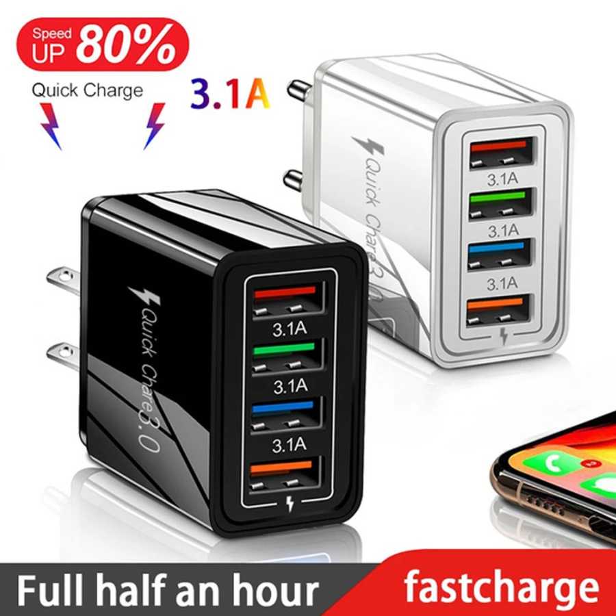 Фотография №5 товара Зарядное устройство USB 3A, 4-портовое USB-зарядное устройство Quick Charge 3.0,