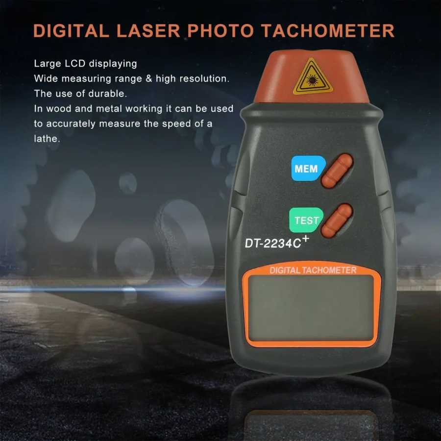 Фотография №4 товара Kebidumei Dt2234C + цифровой лазерный тахометр, измеритель об/мин, бесконтактный, 2,5