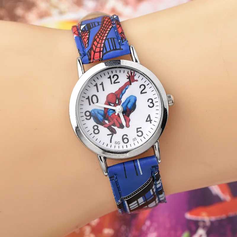 Часы Disney SpiderMan, милые часы с героями мультфильмов, детские часы, рождественский подарок для мальчиков, кожаные кварцевые часы Детские наручные часы