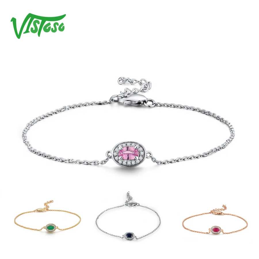 VISTOSO 14 K W/Y/R золотые браслеты для женщин Необычные розовый/синий сапфир/Изумруд/рубиновый Блестящий бриллиантовый браслет юбилей ювелирные изделия Ювелирные изделия