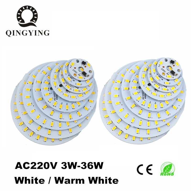 10 шт. AC 220V LED PCB SMD5730 3W 5W 7W 10W 12W 15W 18W 24W со встроенным ИС-драйвером, источник света белого/тепло-белого света для светодиодных ламп Лампочки и световые трубки