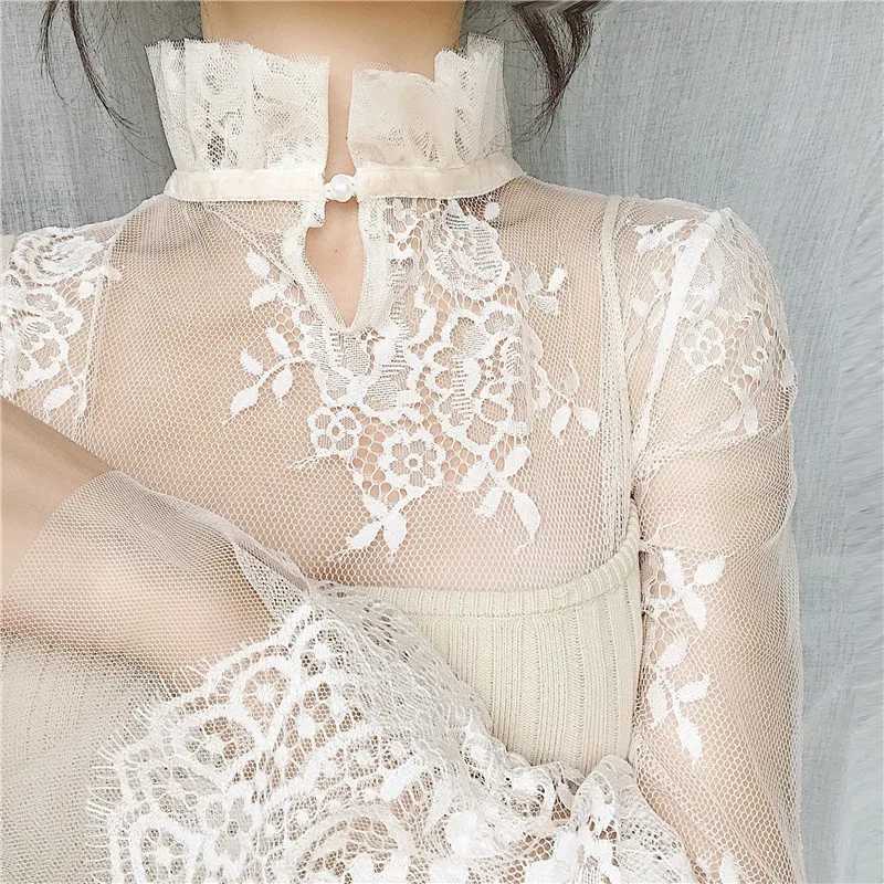 Фотография №5 товара Весенняя Милая Кружевная рубашка Gowyimmes с цветочным рисунком для девушек,