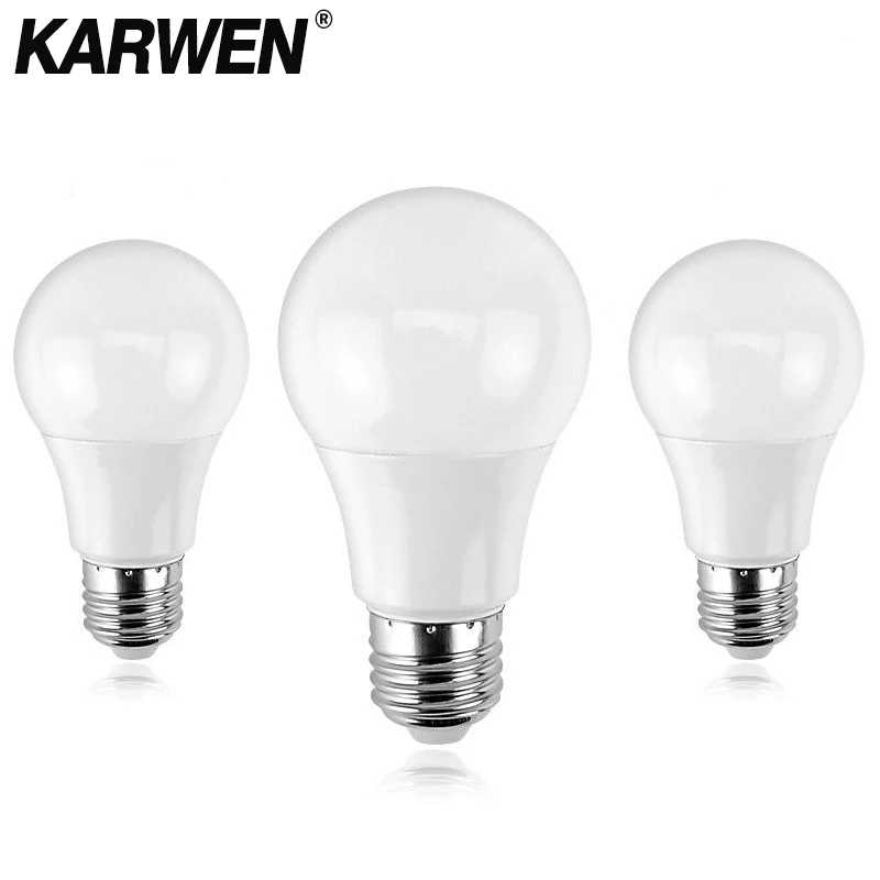 KARWEN Ампульная светодиодная лампа E27 E14 3W 5W 7W 9W 12W 15W 18W Smart IC Светодиодная лампа Холодный белый Белый Lampada Bombilla Lamp Лампочки и световые трубки