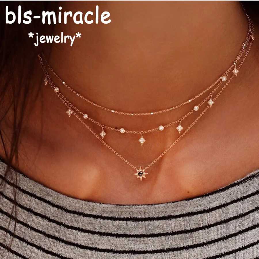 Женское Ожерелье с кулоном Bls-miracle, многослойное ожерелье в стиле бохо с кристаллами и звездами, массивная цепочка, подарочное ювелирное изделие, для подарка, для женщин, 2019 Бижутерия