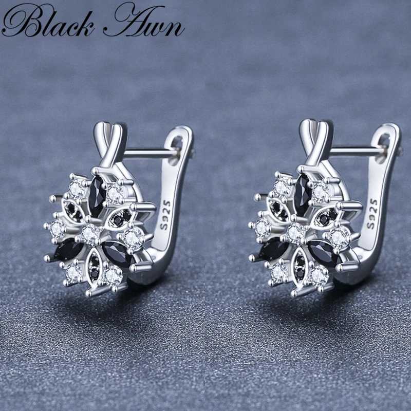 Фотография №3 товара Серьги-кольца Black Awn 2026, новые, серебристые, круглые, модные, с шпинелем,