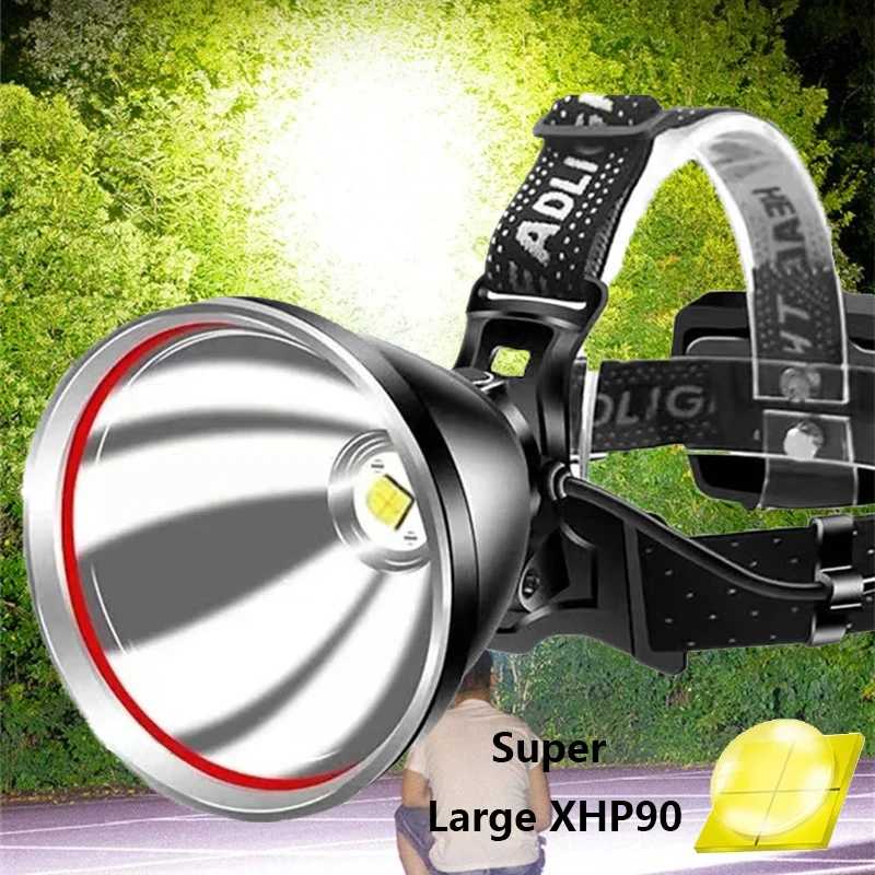 Новейший XHP90, самый мощный светодиодный налобный фонарь, яркая уличная фара, перезаряжаемая водонепроницаемая уличная налобная лампа, налобный фонарь Портативное освещение