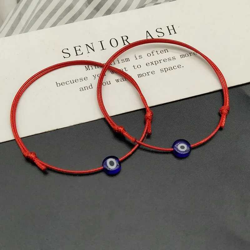 2 шт. регулируемые браслеты Lucky Black Red String, плоские синие сглаза, тканые мужские браслеты на удачу, женские новые модные украшения Бижутерия