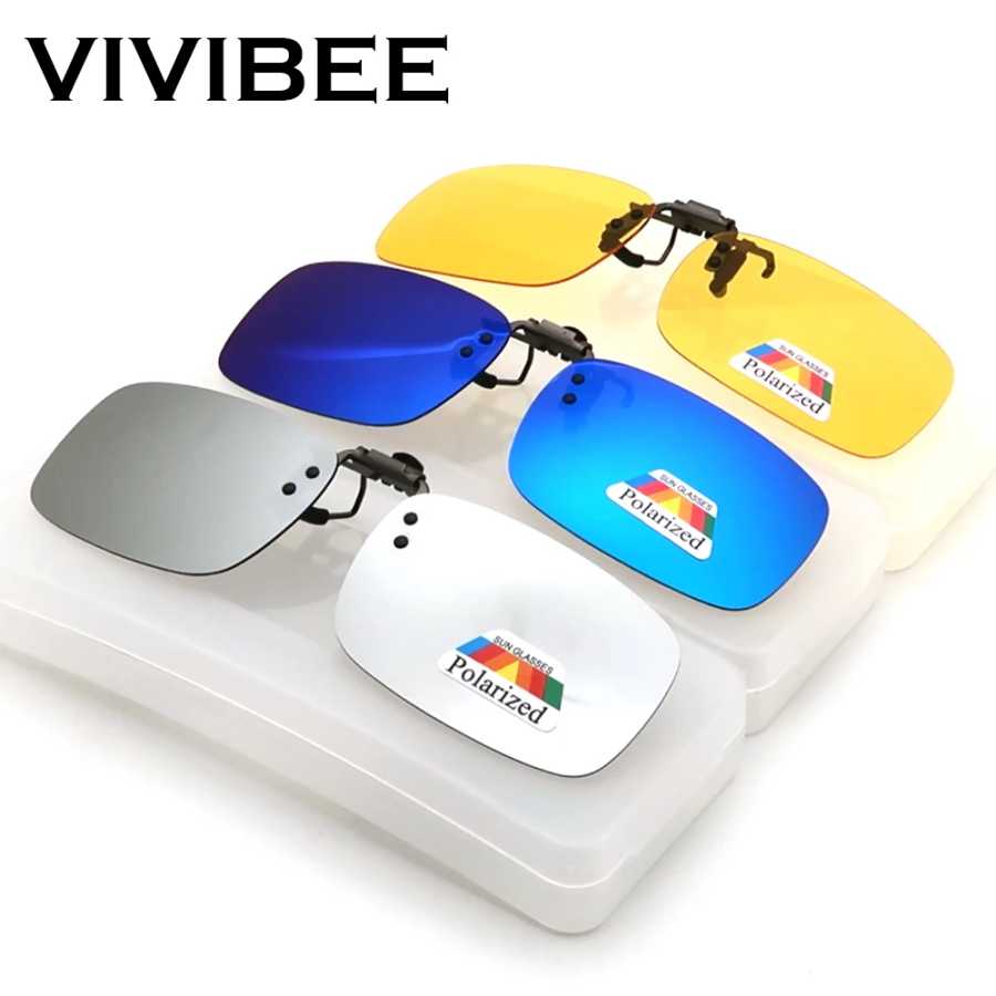 VIVIBEE зеркальные синие откидные солнцезащитные очки на клипсе для рыбалки, мужские квадратные поляризационные линзы, металлические женские очки ночного видения для вождения UV400 Очки и аксессуары