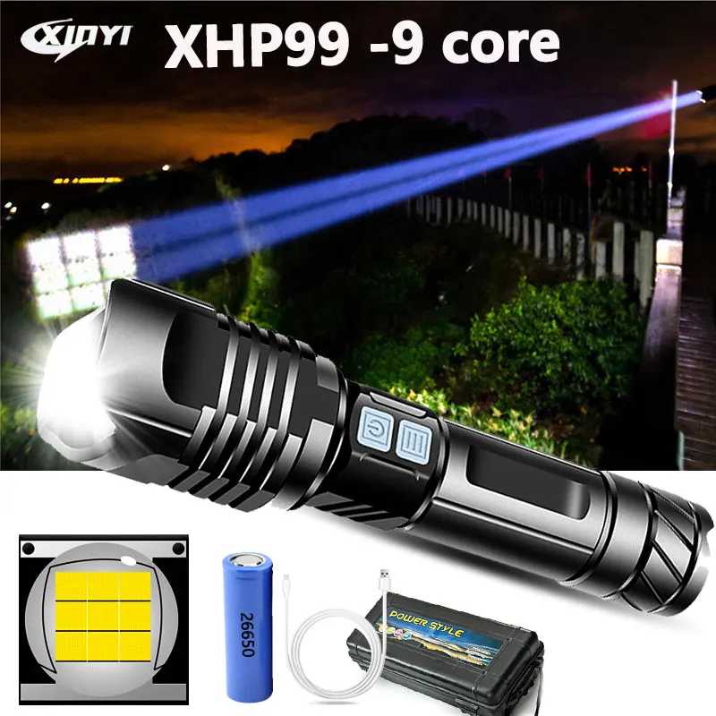 Самый мощный фонарик XHP99-9core светодиодный, тактический Водонепроницаемый фонарик фонарь 3 режима XHP90, масштабируемый фонарь для охоты и кемпинга 26650 Портативное освещение