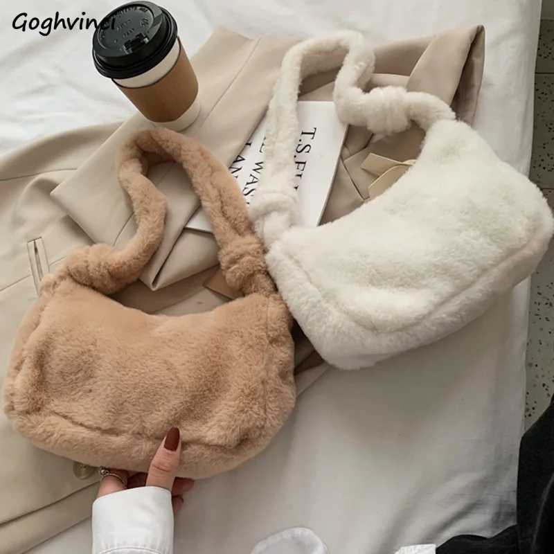Однотонные пушистые сумки из искусственного меха для подмышек, Женские Простые универсальные зимние милые дамские сумочки на молнии для девушек, шикарная Портативная сумка Зимние сумки