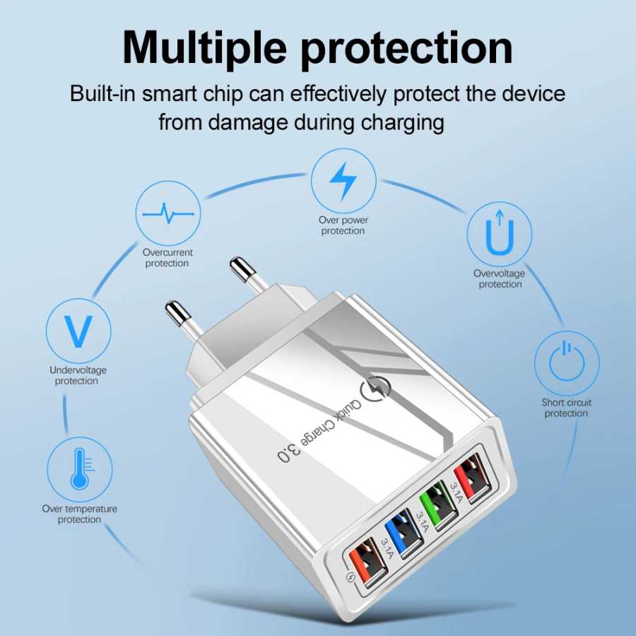 Фотография №3 товара Зарядное устройство USB 3A, 4-портовое USB-зарядное устройство Quick Charge 3.0,