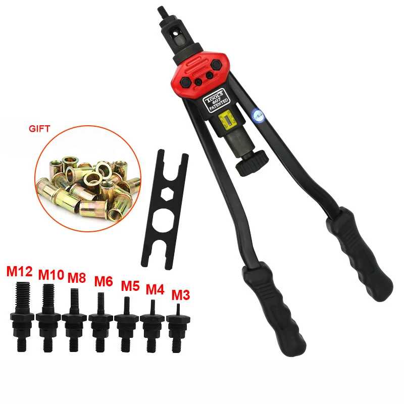 Бесплатная доставка BT-607 RIVET NUT TOOL ручной заклепочник ручной заклепочник заклепочный пистолет с 7 метрическими оправками 70 шт. заклепочные гайки Заклепочные пистолеты