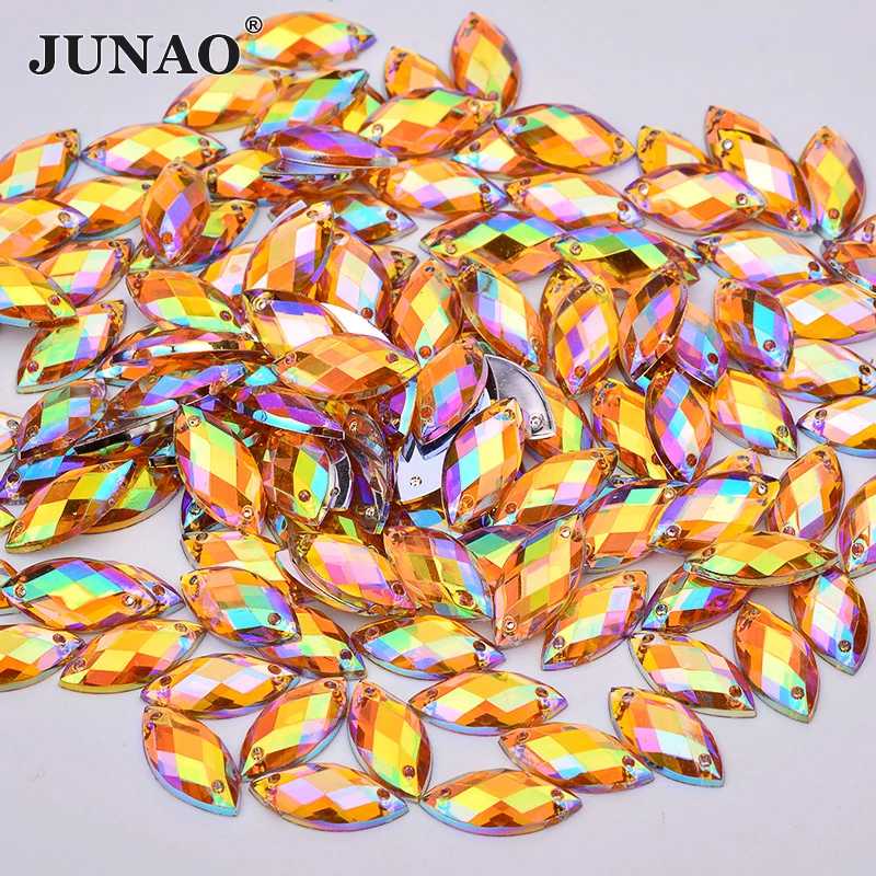 Фотография №5 товара JUNAO 100 шт. 7*15 мм розовые AB швейные стразы с